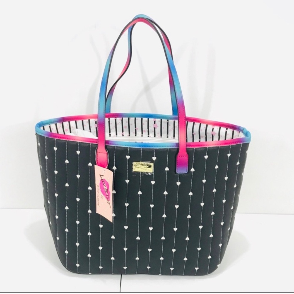 ISO**** Betsey Johnson Luv Betsey black quilted heart tote with neon tie dye.